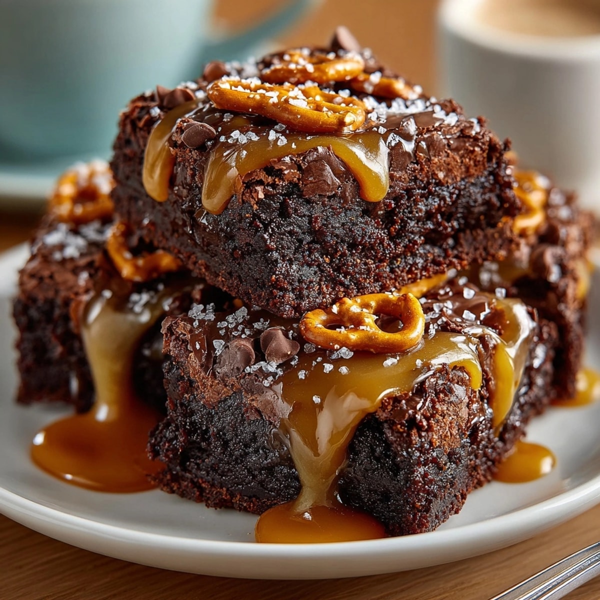 Homemade Salted Caramel Pretzel Brownies: a sweet, salty dessert masterpiece with gooey caramel swirls.