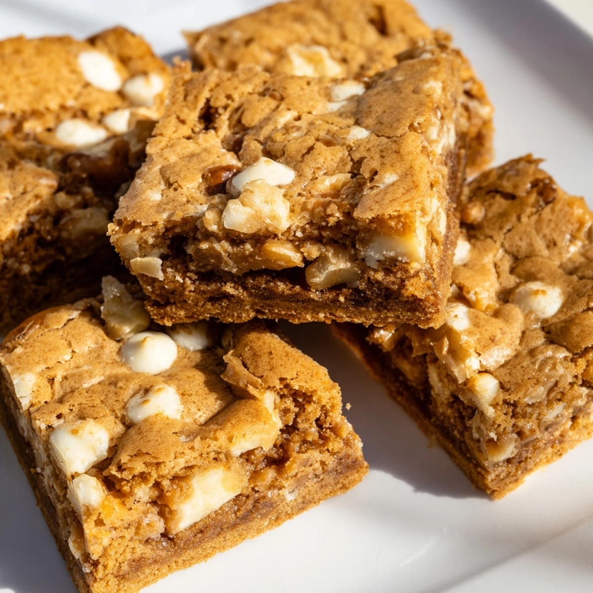 Golden blondies recipe: Chewy squares fresh from the oven, bursting with vanilla and butterscotch chips.