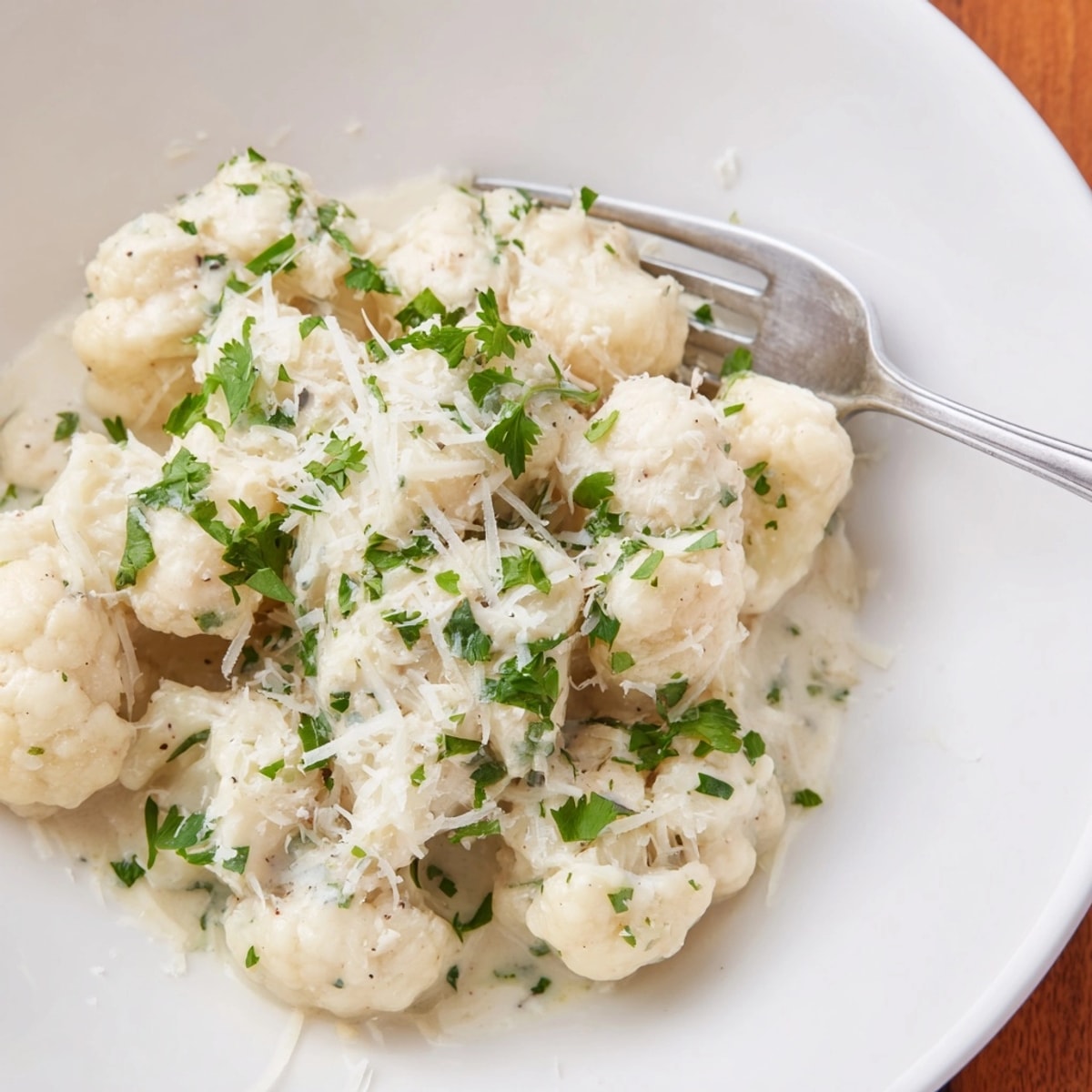 Creamy Alfredo Cauliflower Garlic Skillet bubbling in a pan, a low-carb, garlicky dream.