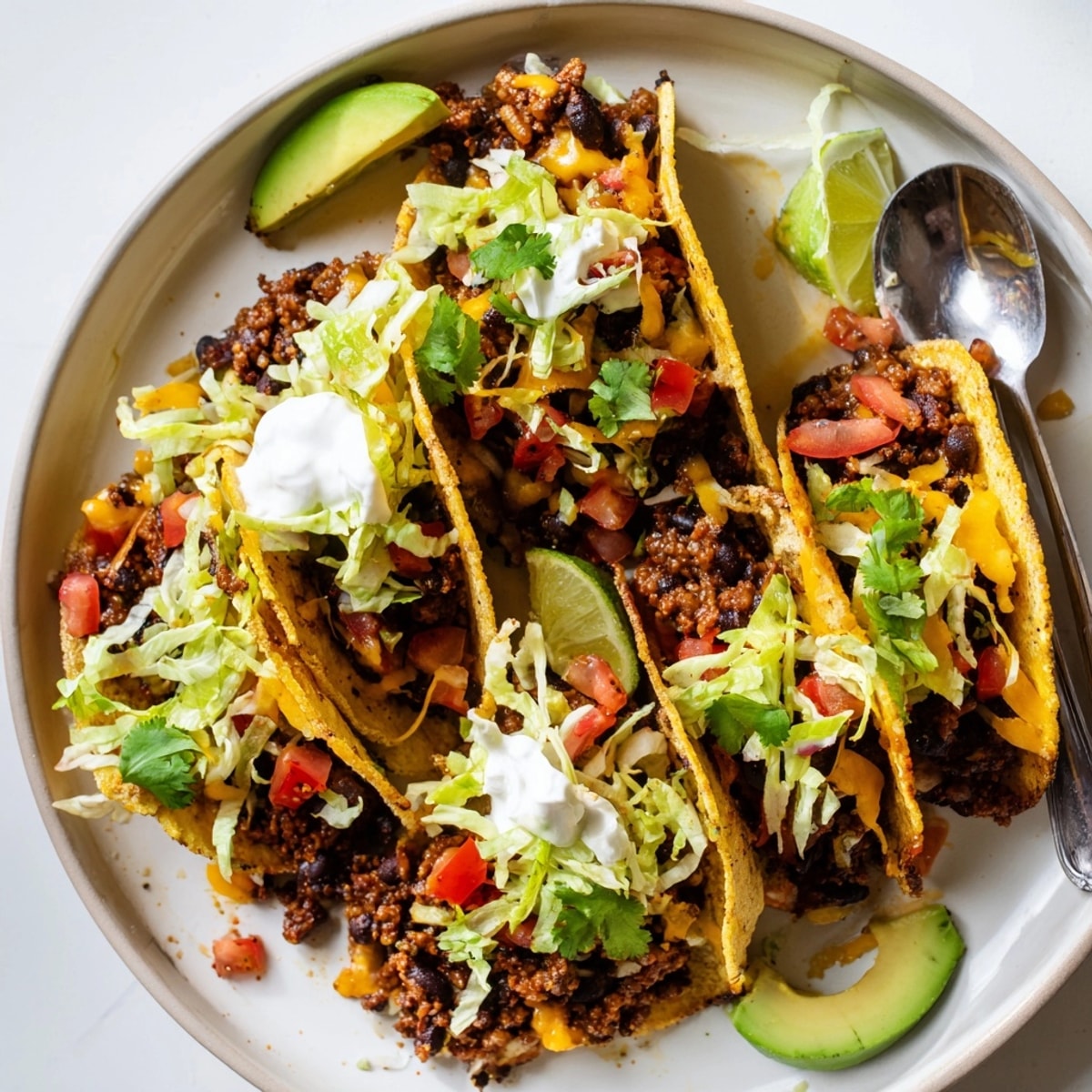Stacked Cheesy Cajun Black Bean Tacos ready to eat, oozing with melted cheese.