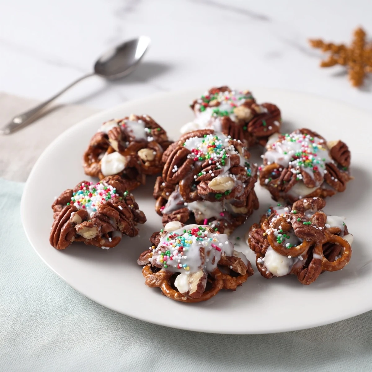 Holiday Gingerbread Pretzel Clusters