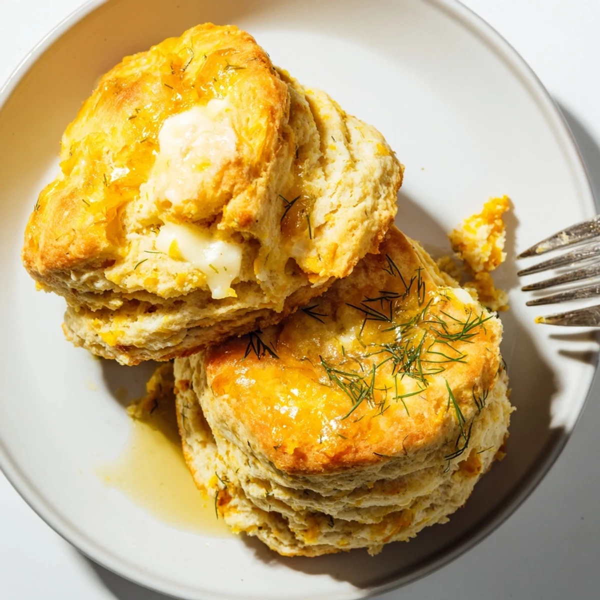 Savory Dill Pickle Buffalo Ranch Sweet Potato Biscuits served warm with ranch dip.