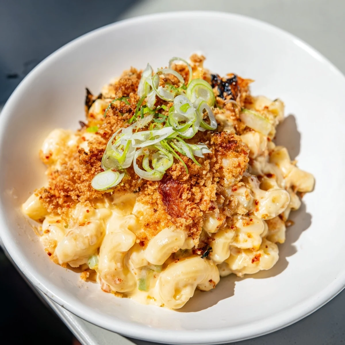 Creamy Spicy Kimchi Mac & Cheese with gooey cheeses and zesty kimchi for comfort food bliss.