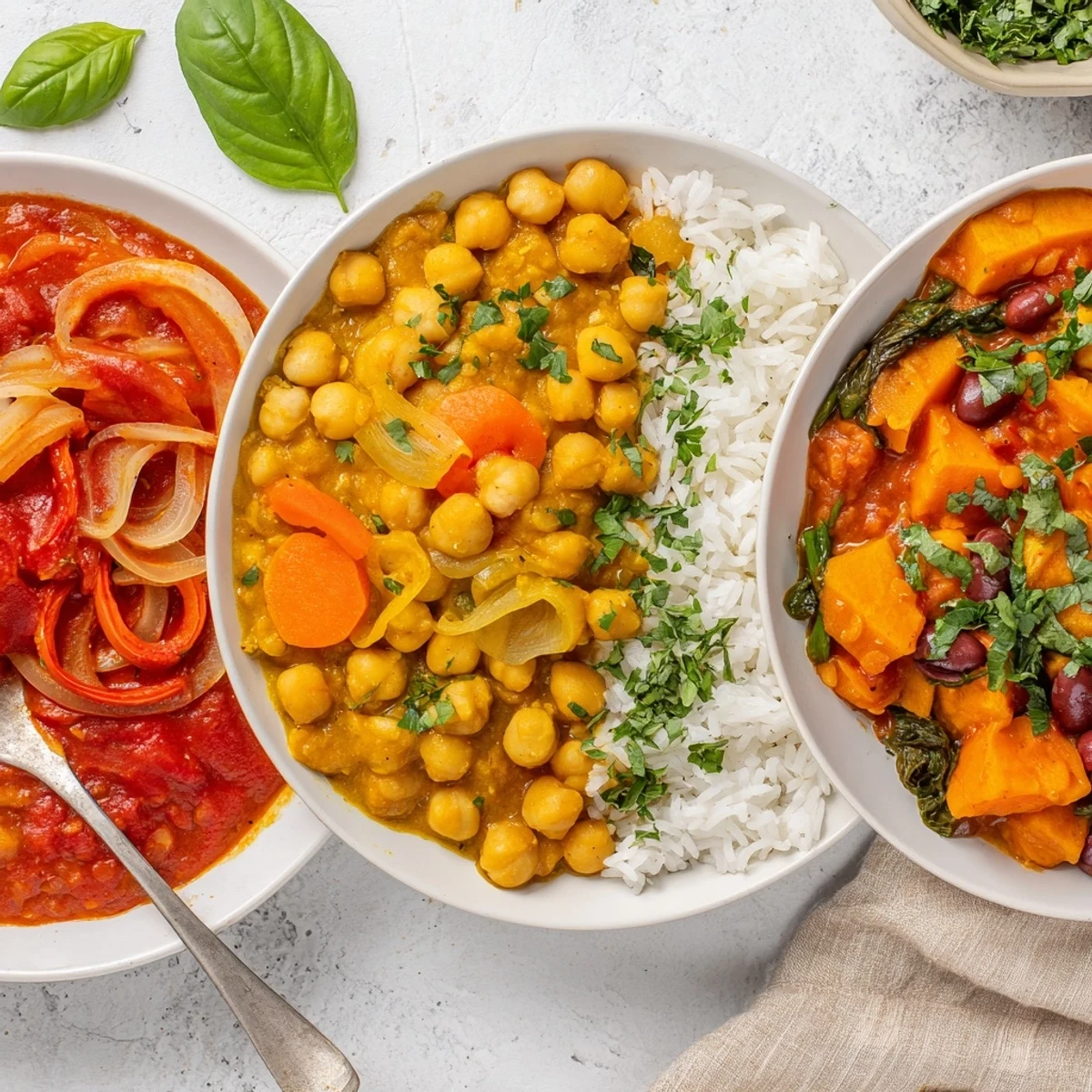 Vibrant single-pan global curries featuring rich flavors and colorful veggies.