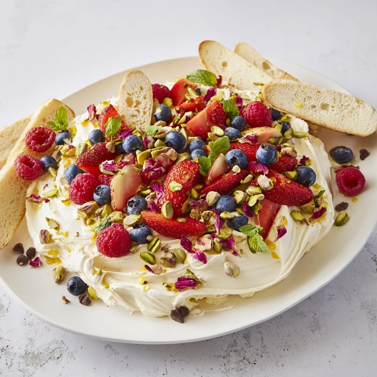 Indulge in this Butter Board Dessert, creamy cheese topped with fresh berries.  