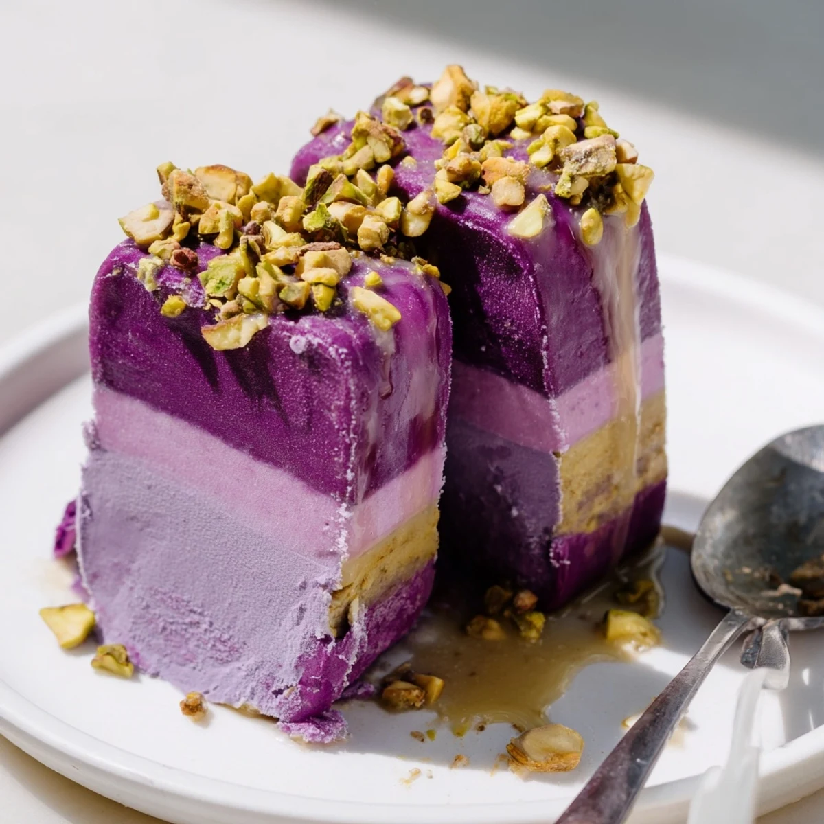 Refreshing ube and pistachio ice cream bars, a delightful fusion dessert experience.