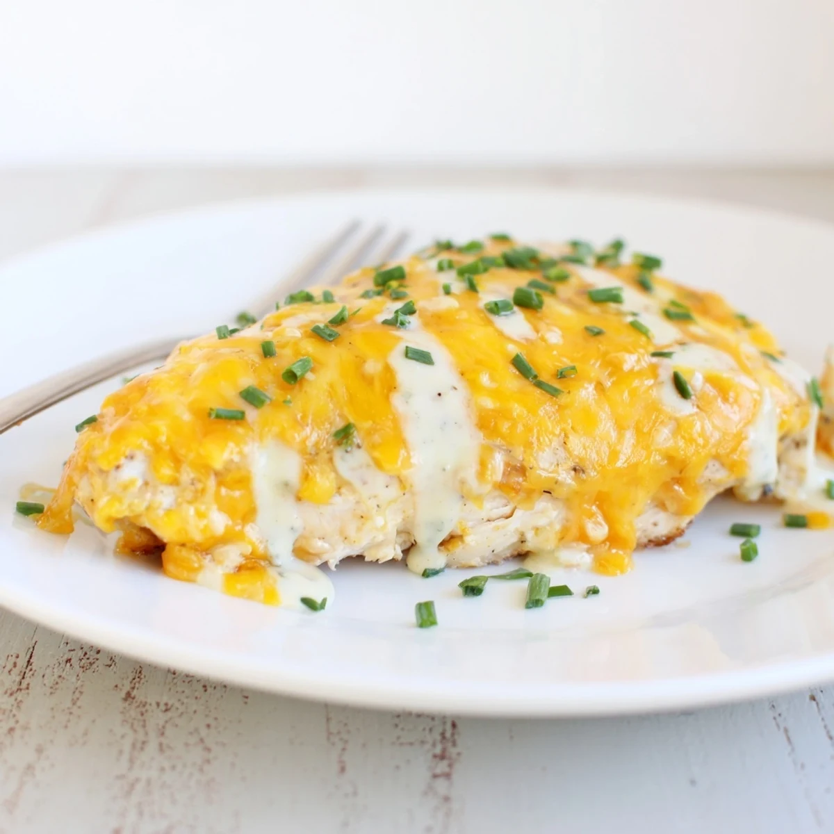 Close-up of a flavorful Cheddar Ranch Chicken Bake, perfect for a hearty and satisfying weeknight meal.