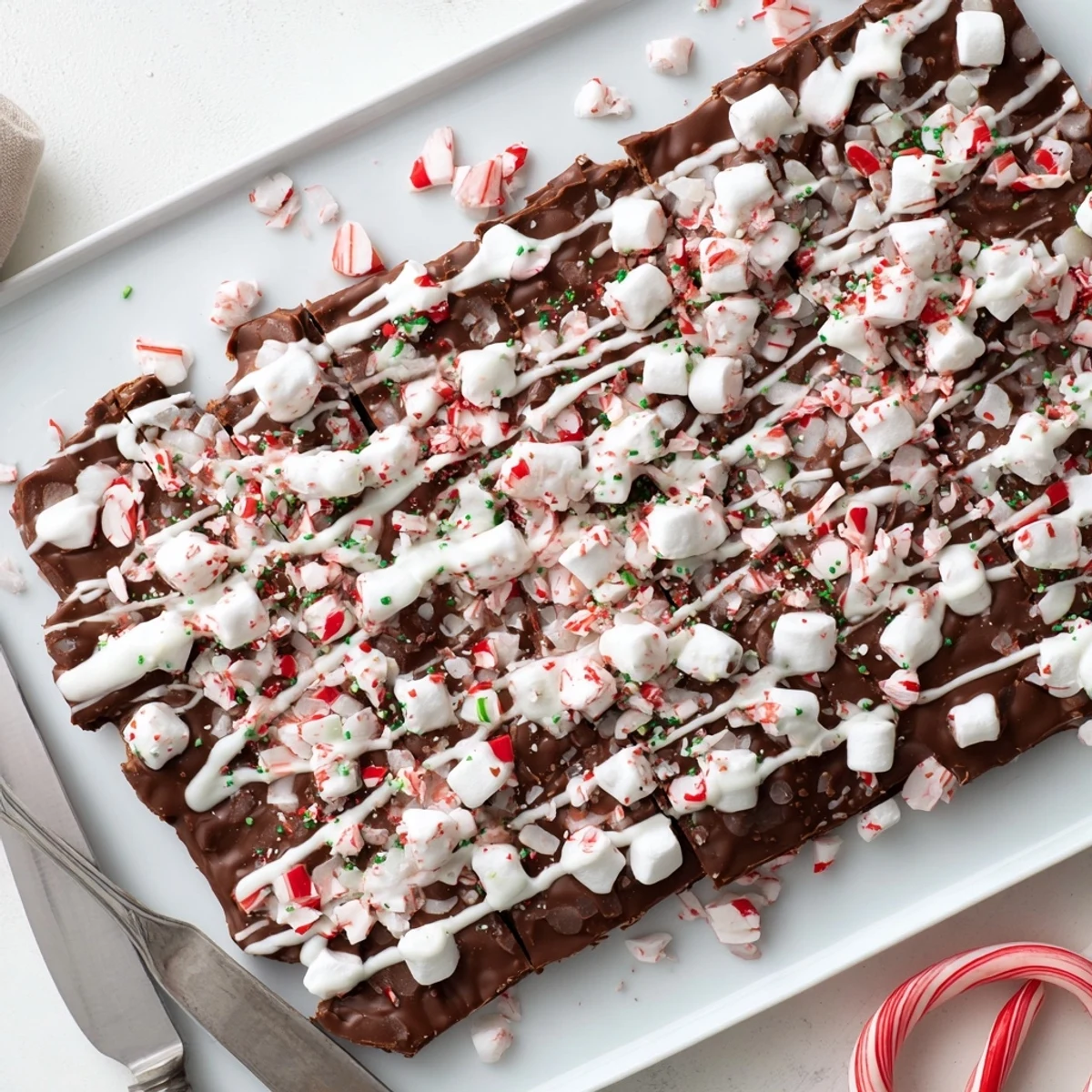 Decadent Hot Chocolate Bomb Bark, showcasing layers of melted chocolate and fluffy marshmallows.