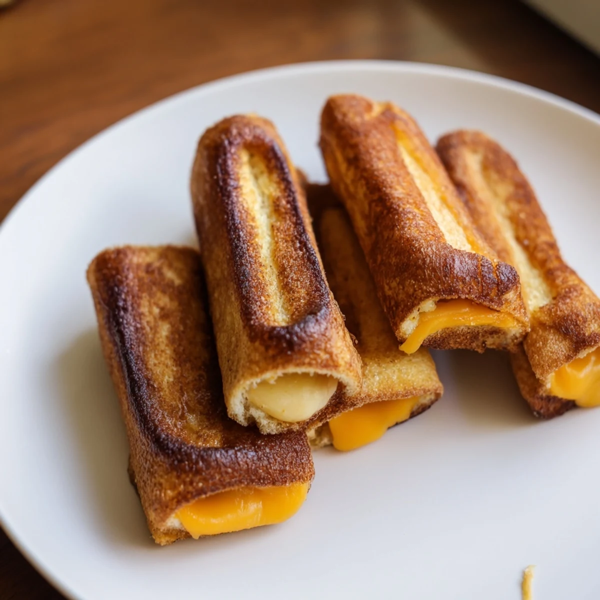 Golden, melty Easy Christmas Grilled Cheese Rollups, perfect for dipping in warm marinara sauce; a delicious holiday appetizer.