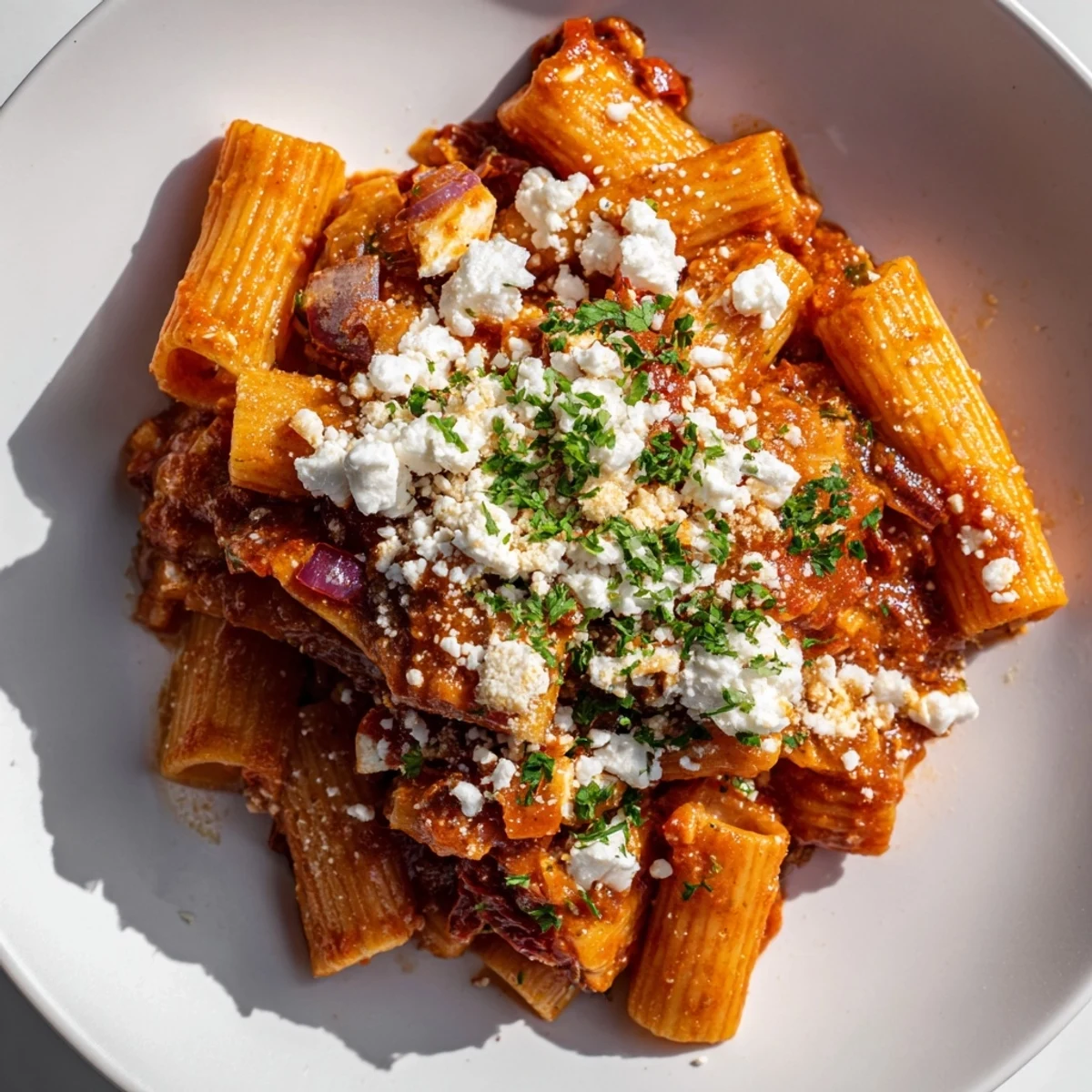 Golden, bubbly Mediterranean Baked Garlic & Herb Pasta, a vegetarian delight, ready to serve and enjoy.