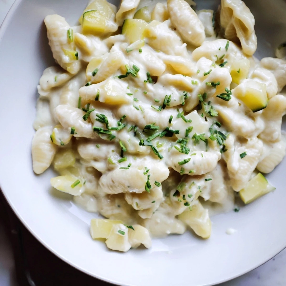 Delicious One-Pot Creamy Zucchini Ditalini bubbling in a pot, ready to be garnished.