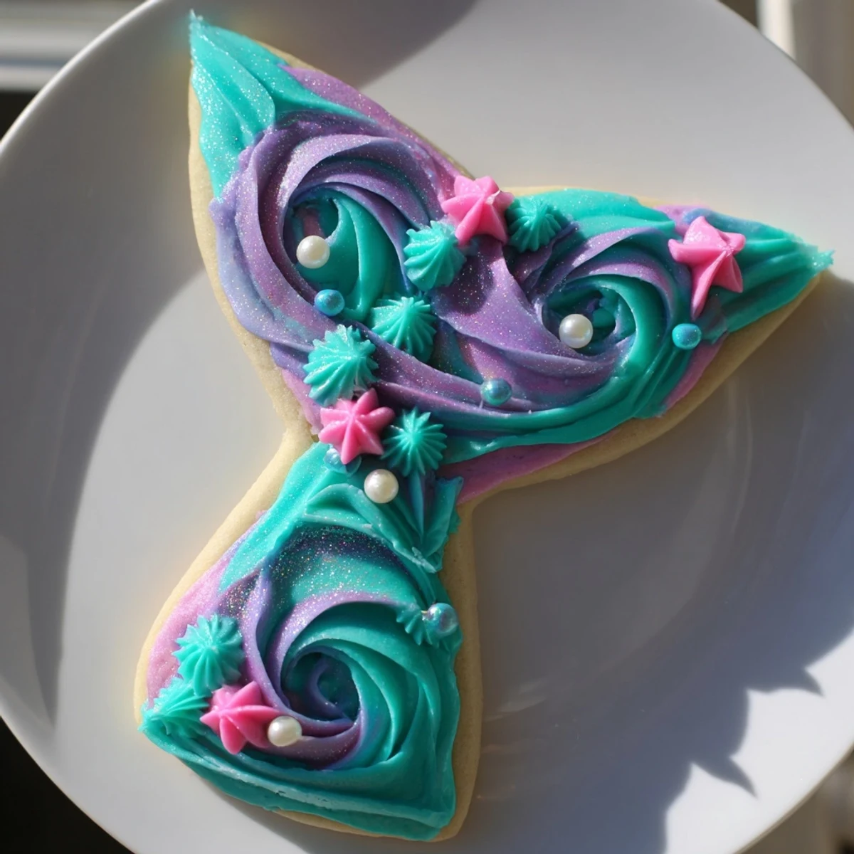 Vibrant teal and purple buttercream decorates these whimsical Mermaid Tail Under the Sea Sweets, perfect for a themed party.