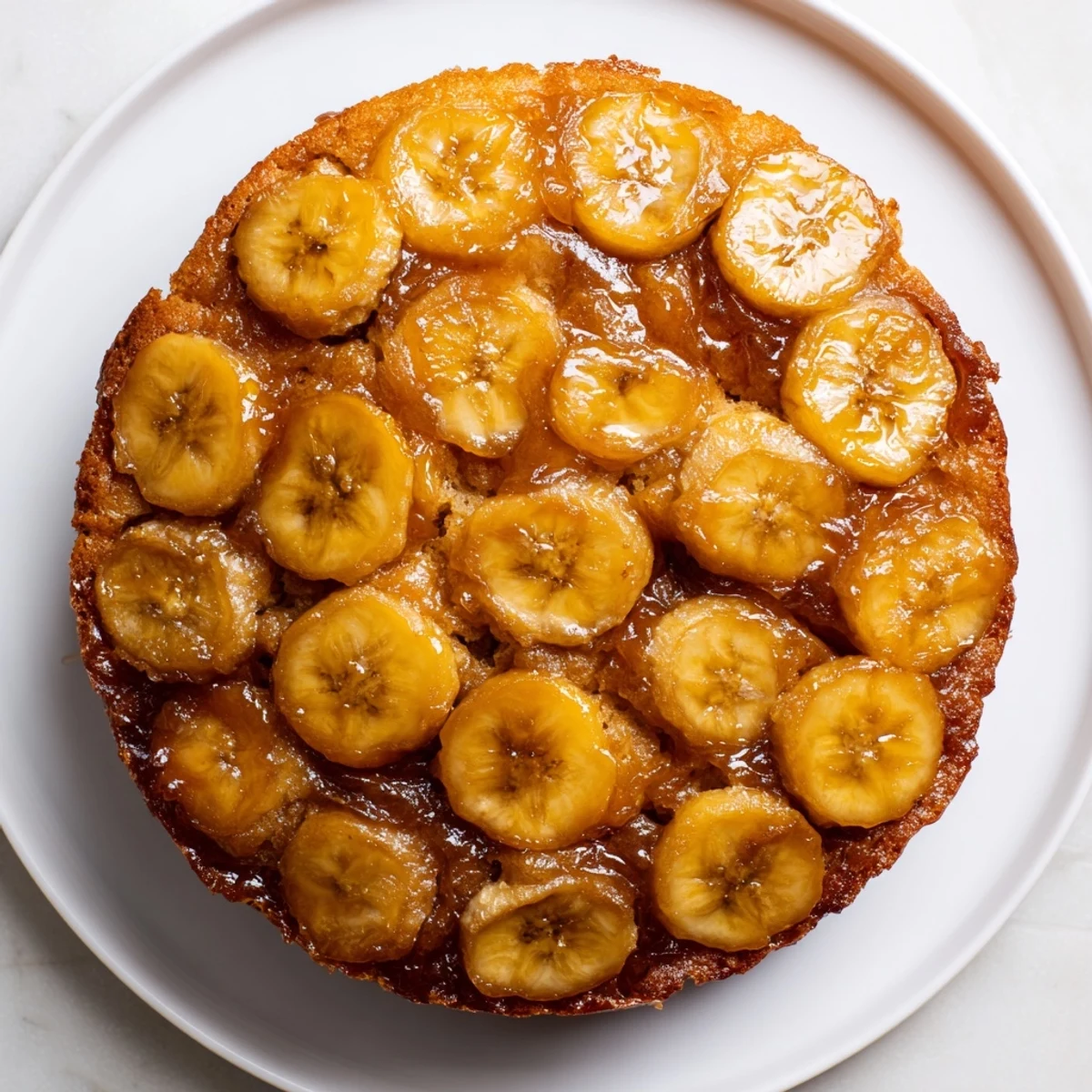 Warm, golden banana bread cake with caramelized bananas, perfect for dessert or brunch.