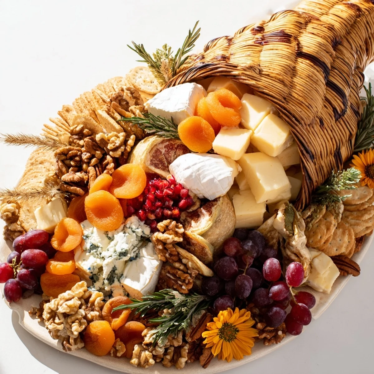 A photo of the Autumn Harvest Horn of Plenty overflowing with colorful dried fruits and nuts.