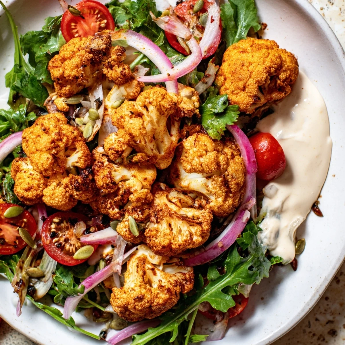 Crispy Cauliflower Tahini Salad