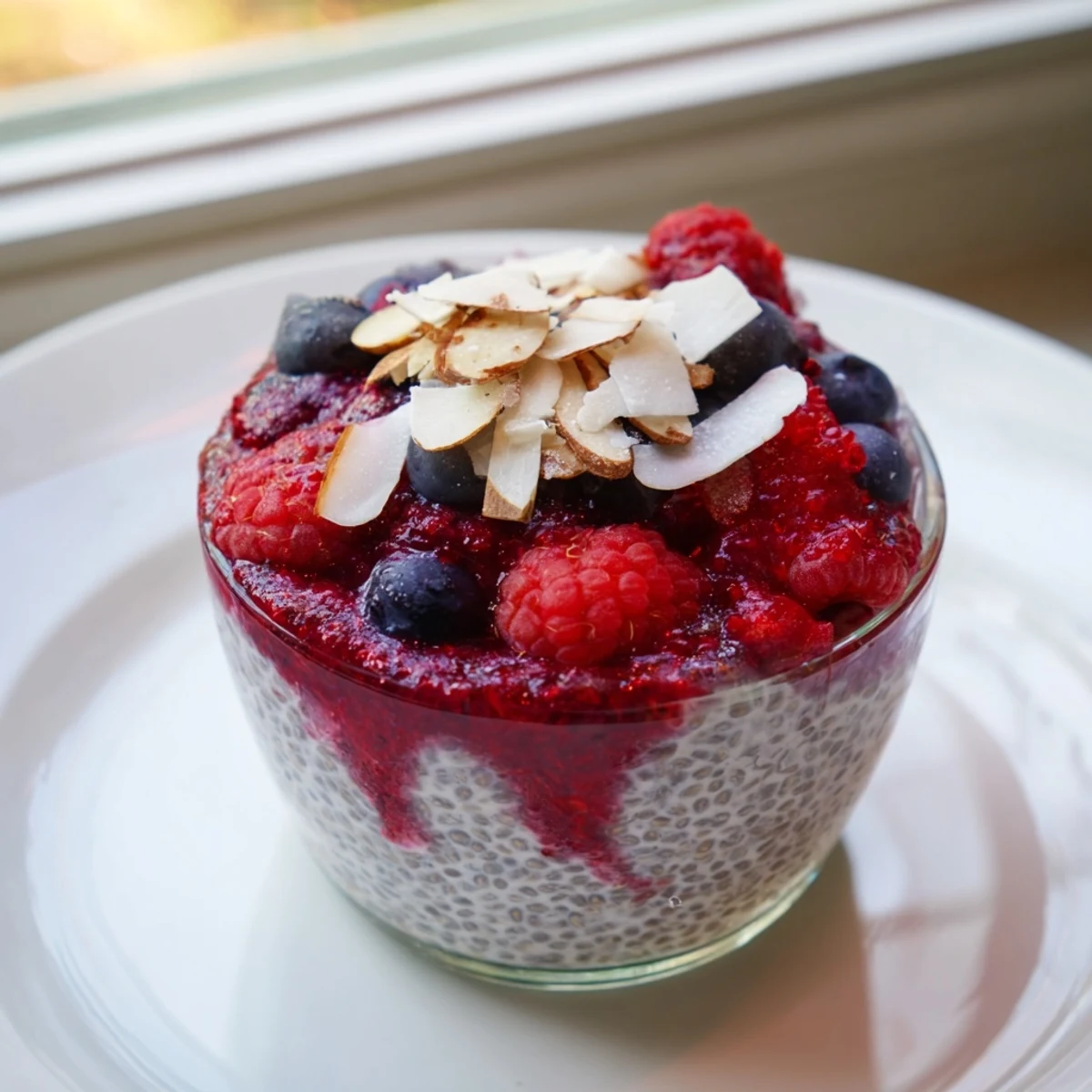 Enjoy a spoonful of this delicious Berry Chia Pudding, a healthy and fruity breakfast choice.