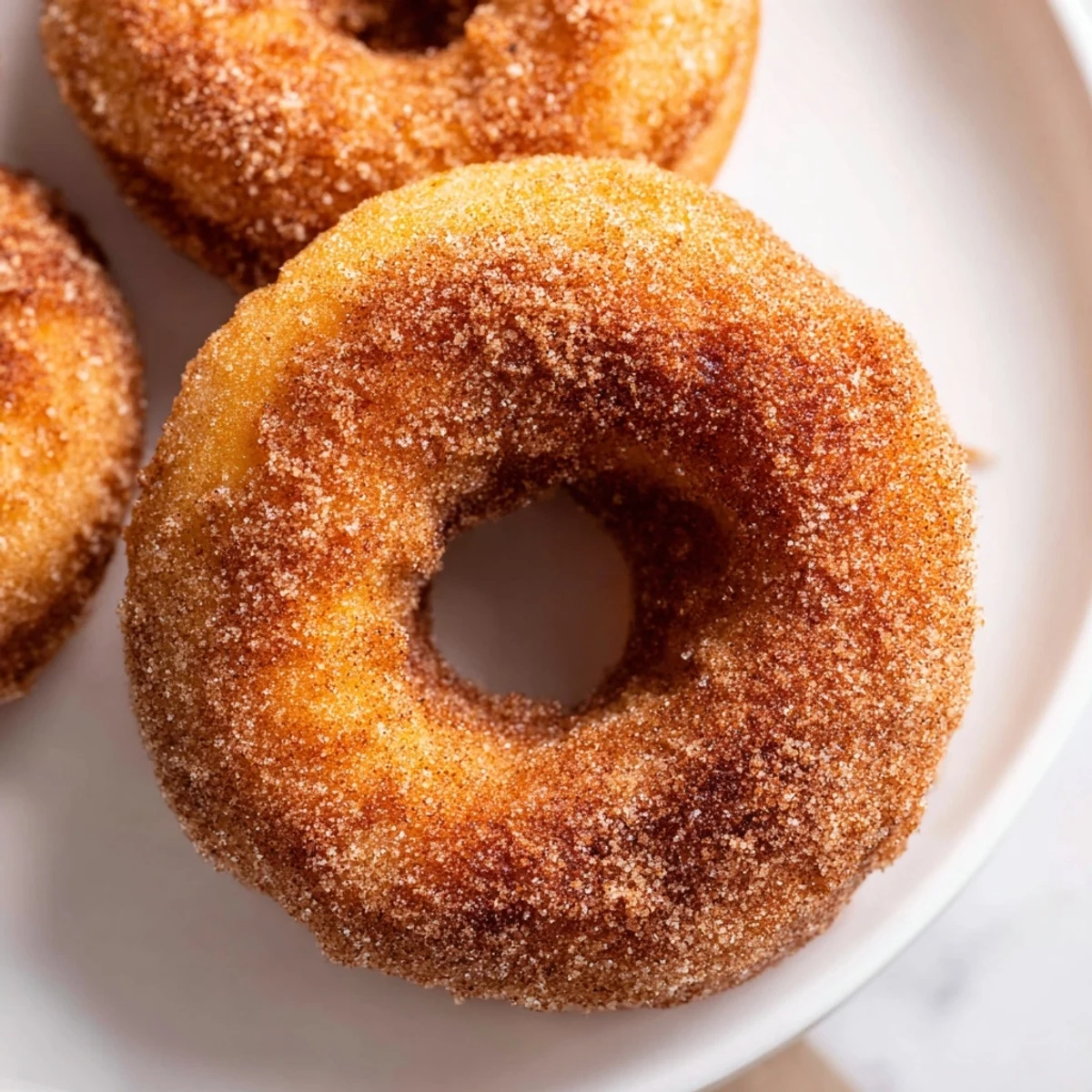 Golden 1-Minute Air Fryer Donuts, coated in cinnamon sugar, perfect for a quick and sweet dessert.
