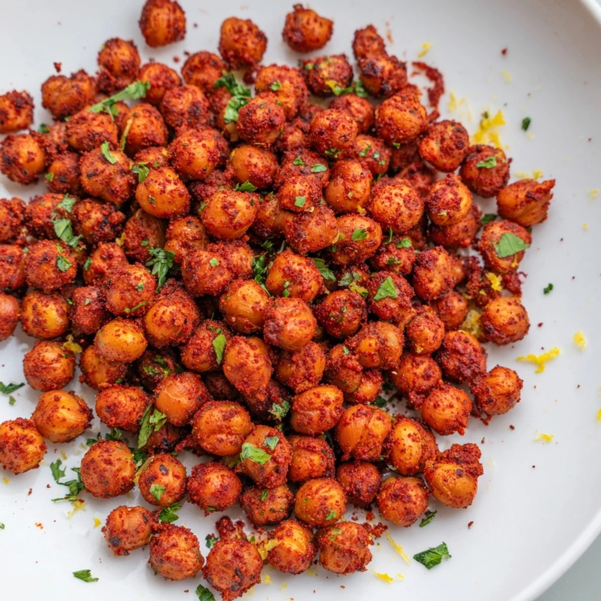 Golden, crispy Harissa Chickpea Roast, fragrantly spiced and ready, perfect for a flavorful snack.