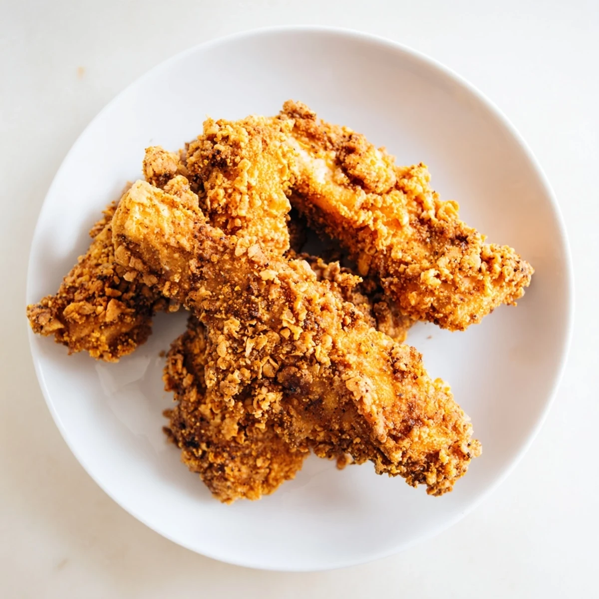 Golden, crispy fried chicken tenders, perfect for dipping, freshly cooked and ready to eat.
