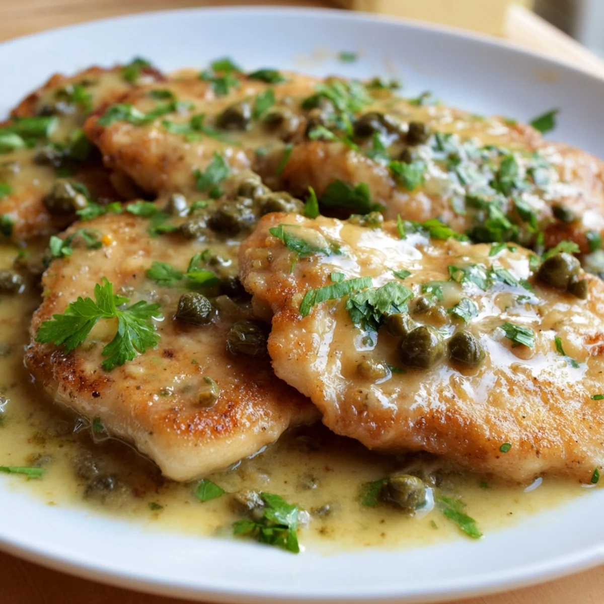 Creamy Chicken Piccata with fresh parsley garnish, a delightful Italian-American main course.
