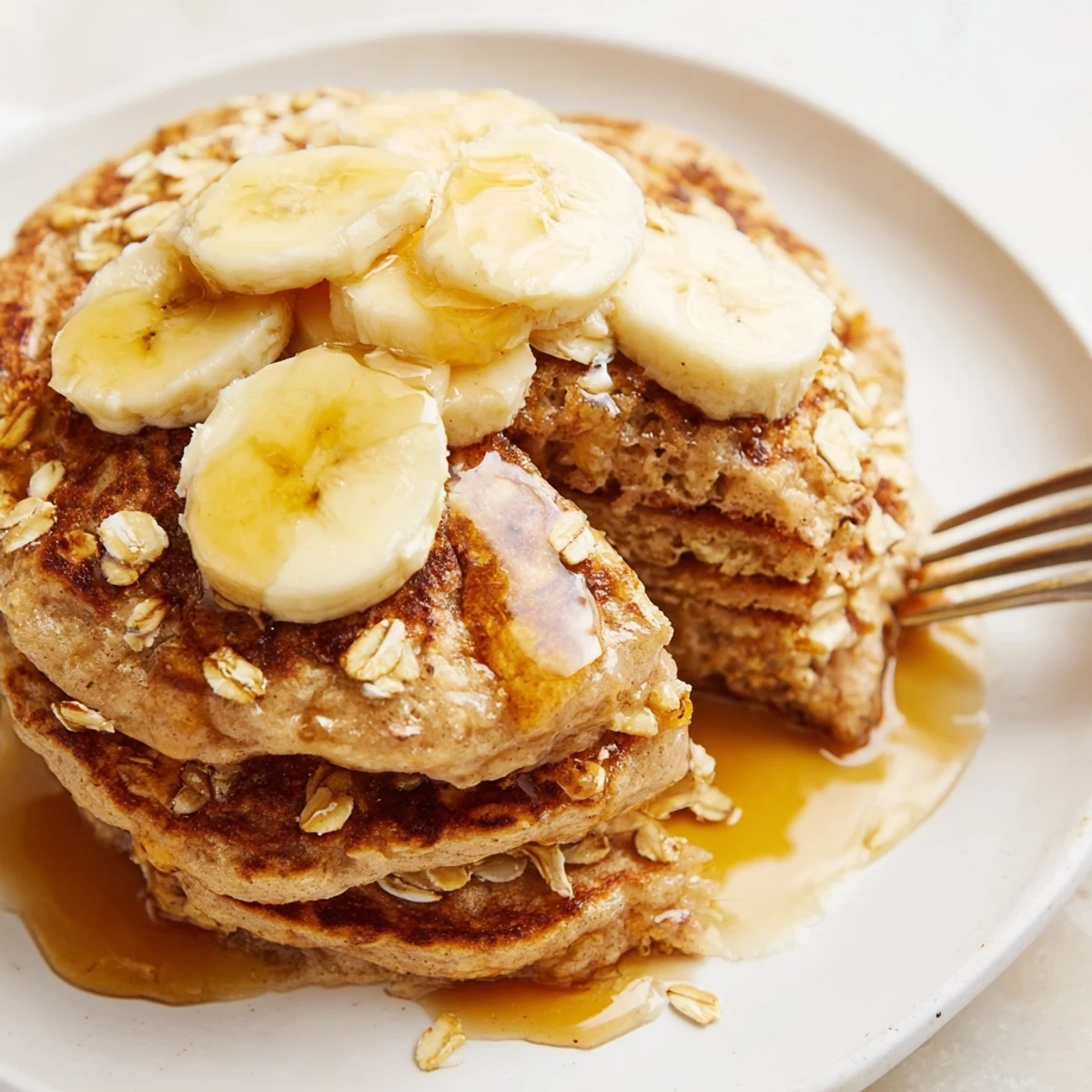 Freshly cooked Banana Oat Pancakes with warm cinnamon aroma, ready to enjoy for a healthy breakfast.