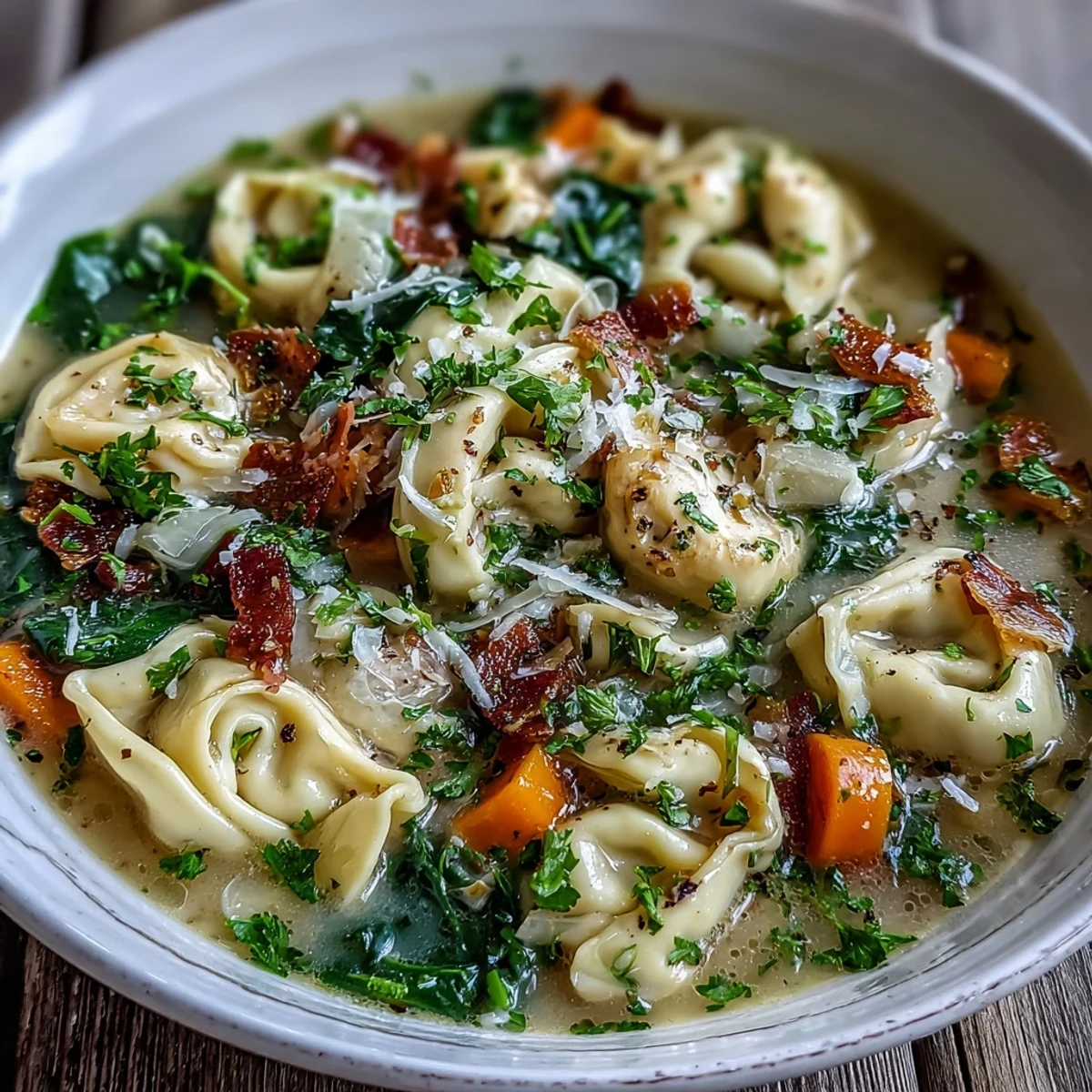 Steaming bowls of Easy Tortellini Soup with Chicken Broth, garnished with fresh parsley and Parmesan.