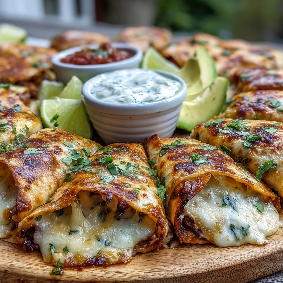 Golden-baked Blooming Quesadilla Ring with melted cheddar and Monterey Jack cheese, ready for dipping.