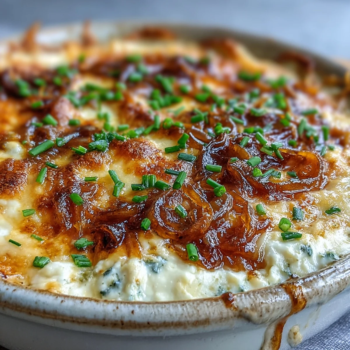 Serve this golden Smoked Gouda & Onion Dip with sturdy tortilla chips or crisp veggies.