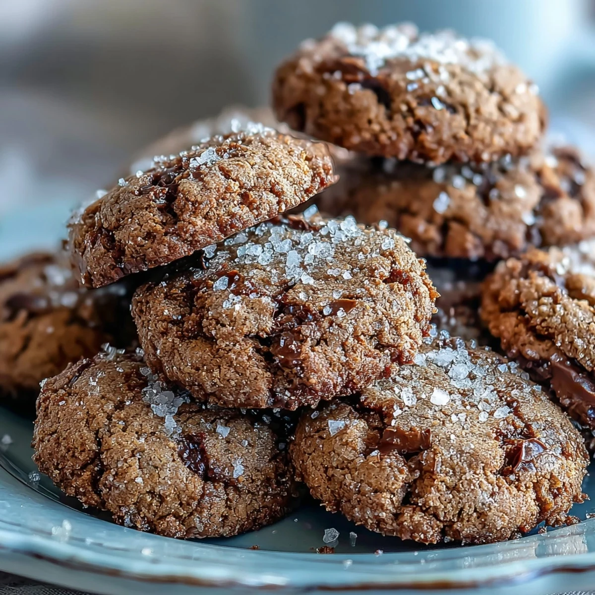 Warmly lit Hojicha Cookies with slightly cracked tops and crisp edges, showcasing a rich brown hue and subtle matcha-like specks, arranged on a rustic wooden board.