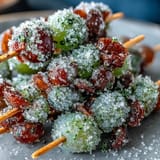 Zesty lime sugar coats frozen grapes on skewers, offering a bright, frosty snack for hot days.