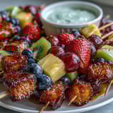 Rainbow Fruit Skewers Honey Dip