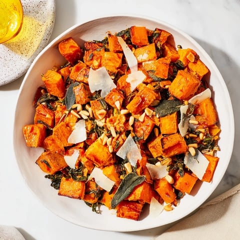 Roasted butternut squash and sage brown butter pasta, a delicious vegetarian Italian-inspired meal.