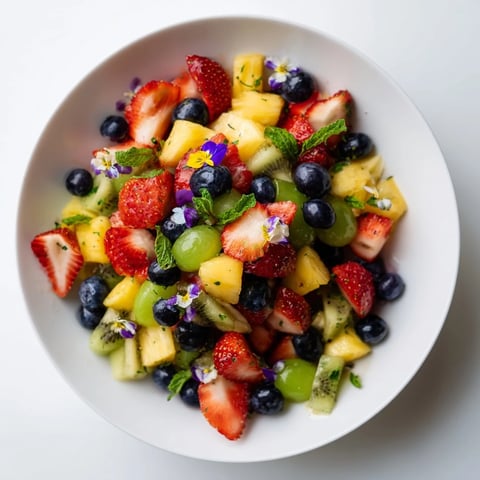 A colorful bowl of Festive Bow Fruit Medley, ready to serve and bursting with fresh flavors.