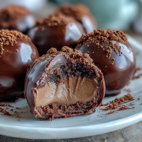 Dark chocolate Hojicha Truffles with a creamy roasted tea ganache center, dusted with fine matcha-colored powder.
