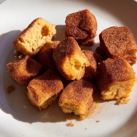 Warm Cinnamon Brown Sugar French Toast Bites, pan-fried brioche with a sweet, spiced coating.