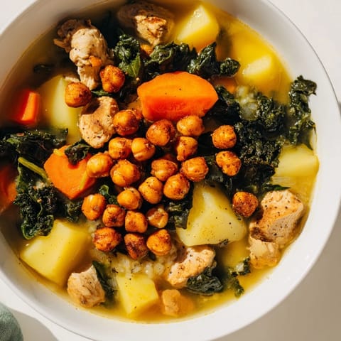 Chicken Kale Soup Crispy Chickpeas