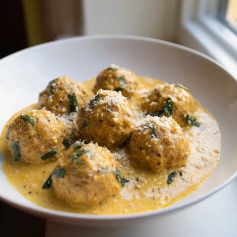 Aromatic pumpkin sage sauce perfectly coats these savory Easy Turkey Meatballs, an autumn dinner.