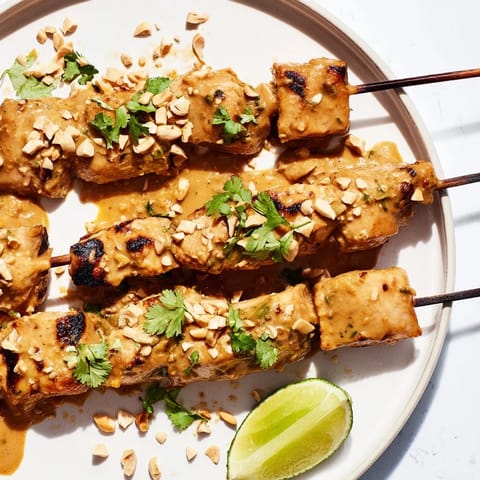 Spicy Peanut Chicken Skewers