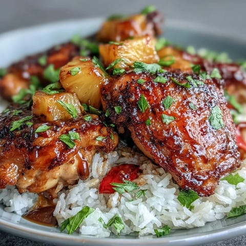 Juicy grilled chicken and pineapple foil packets with rice and vegetables for an easy summer meal.