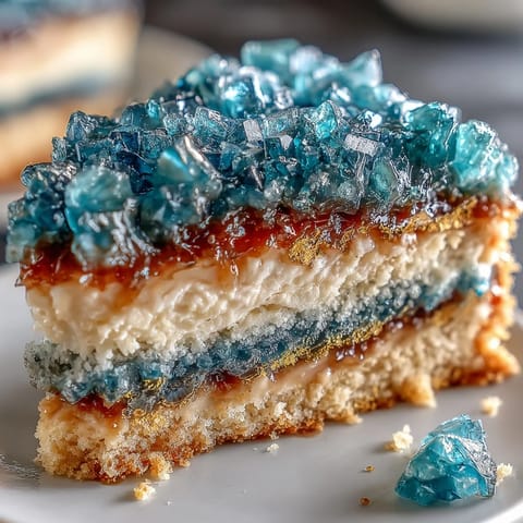A stunning teal and gold geode cake with a dramatic sugar crystal slice, perfect for graduation celebrations.  