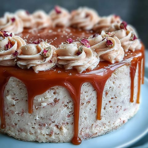 Elegant pink Bridal Shower Rosé Velvet Cake with sparkling gold drip.
