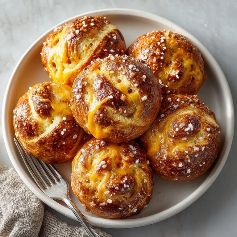 Close-up of warm Jalape&amp;ntilde;o Cheddar Stuffed Pretzel Bites, perfect with dipping sauce.