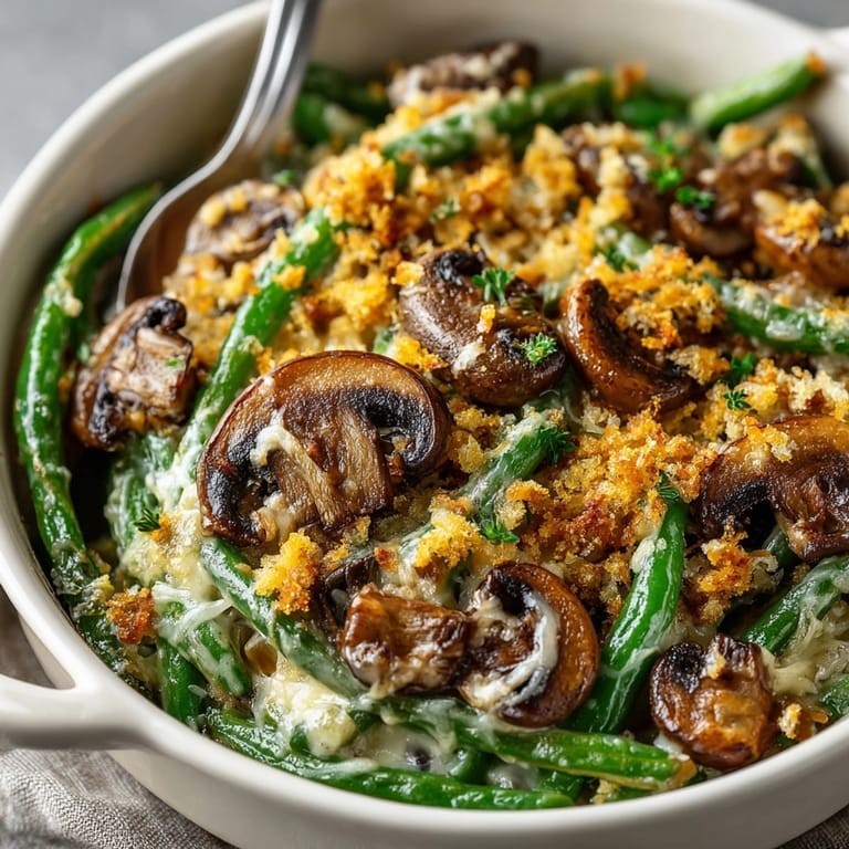 Homemade Keto Green Bean Casserole, a delicious and healthy side dish, ready to serve.
