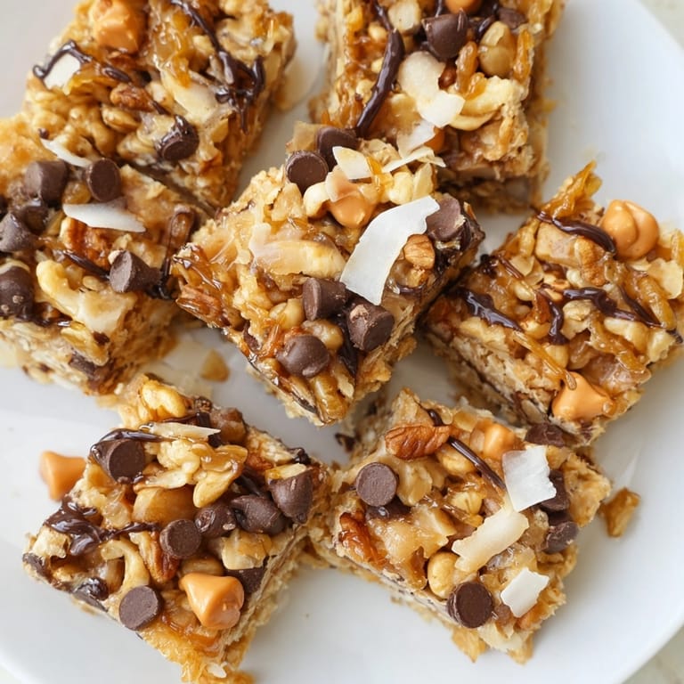 Homemade Seven-Layer Bars; a festive, sweet dessert ready to slice and share at a party.