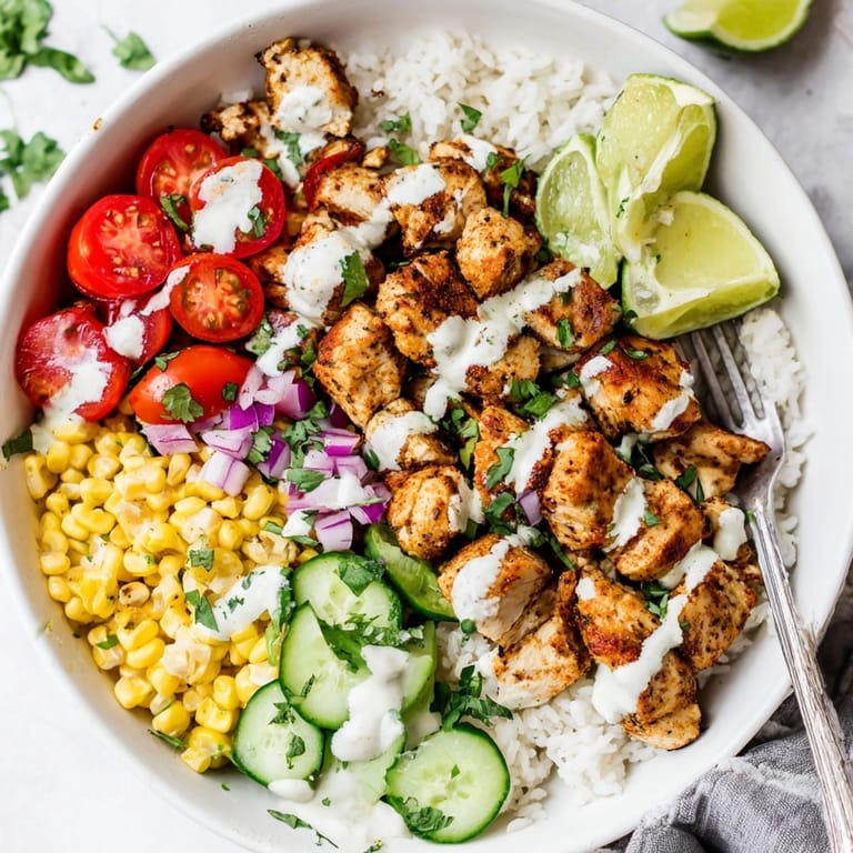 Close-up of spicy Cajun Chicken Ranch Rice Bowls recipe; an easy family dinner.