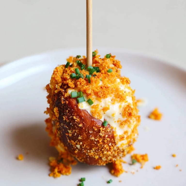 Savory Cream Cheese Flamin Hot Pretzel Biscuit Skewers served with fresh chives garnish.
