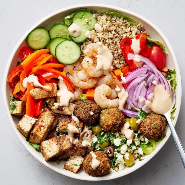 Colorful interactive meal spread with customizable bowls for every palate delight.  