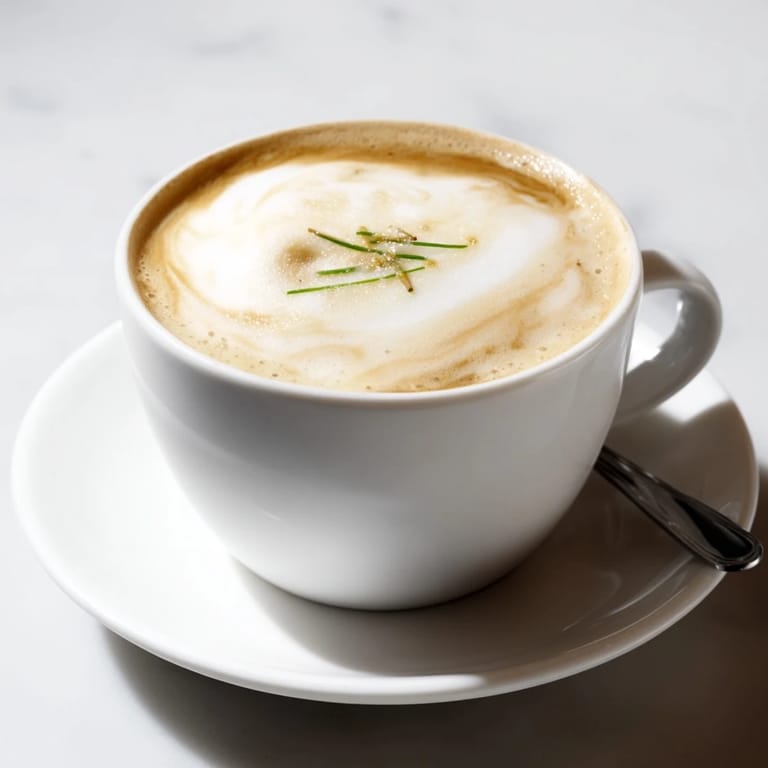 Savory onion latte with caramelized flavor and rich espresso, served warm.  