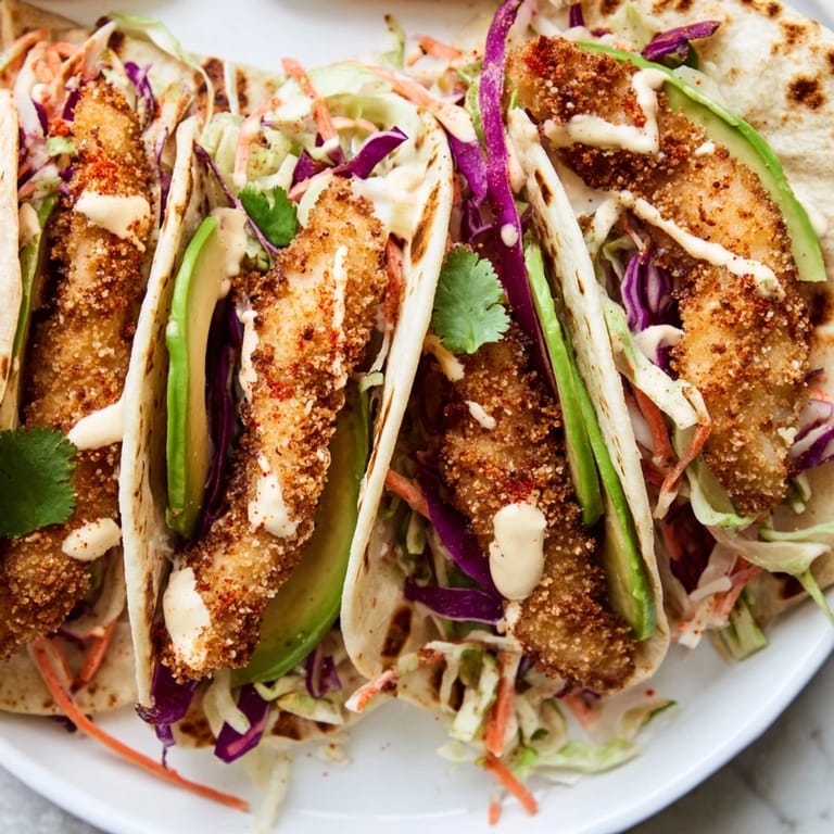 Close-up of freshly made crispy fish tacos with vibrant slaw, ready to be enjoyed.