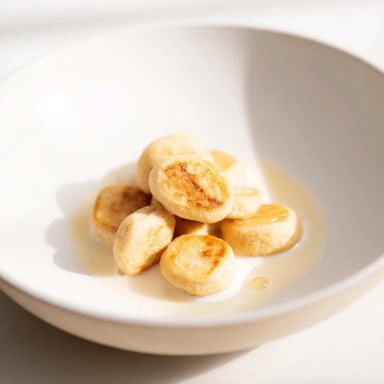 Tiny, fluffy pancake cereal, a fun breakfast in a bowl with fresh berries and maple syrup.